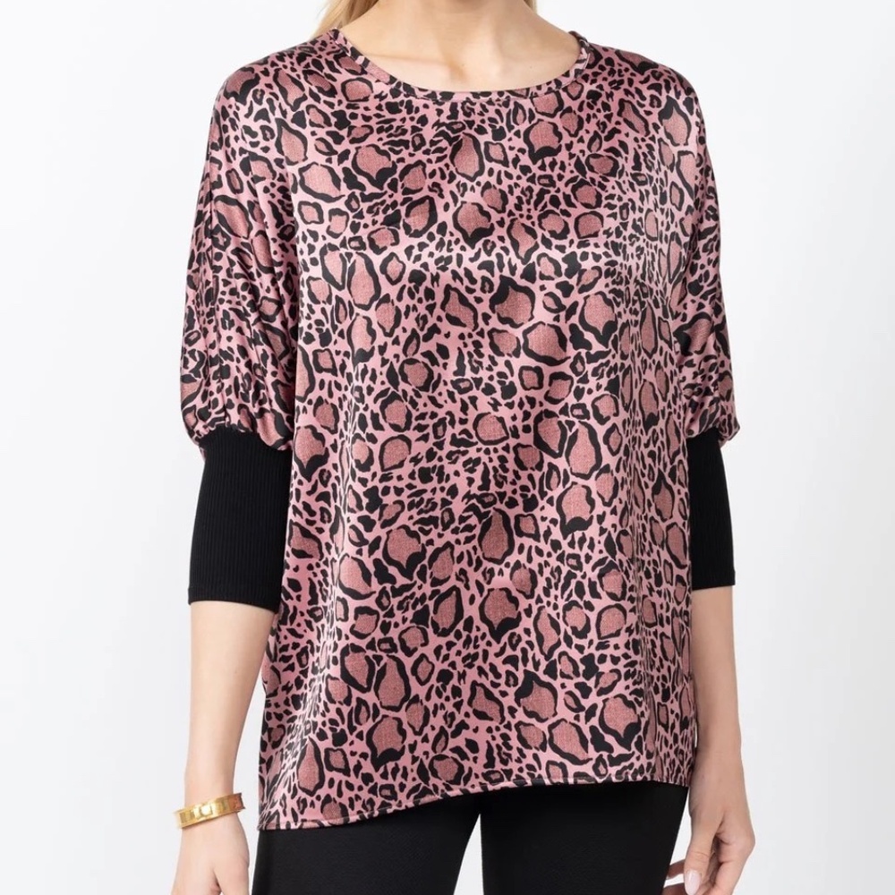 Ivy Jane Snake Print Dolman Top Pink Black Contrast Cuff Western Boho Glam XS